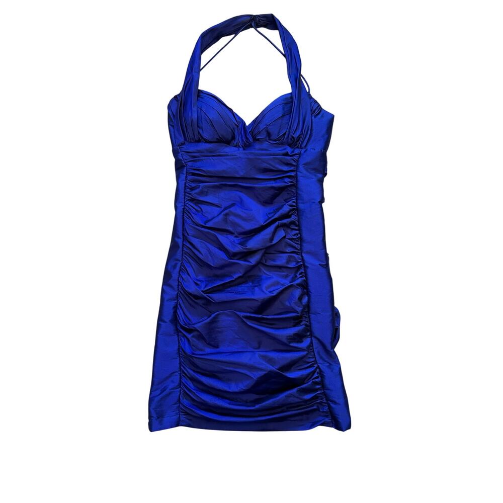 Y2K Vintage Betsey & Adam Royal Blue Ruched Bodycon Mini Dress Satin Size‎ 4